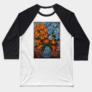 some abstract orchids in red and yellow and. Blue and white and I love the vase in glass and metallic finish on it Baseball T-Shirt